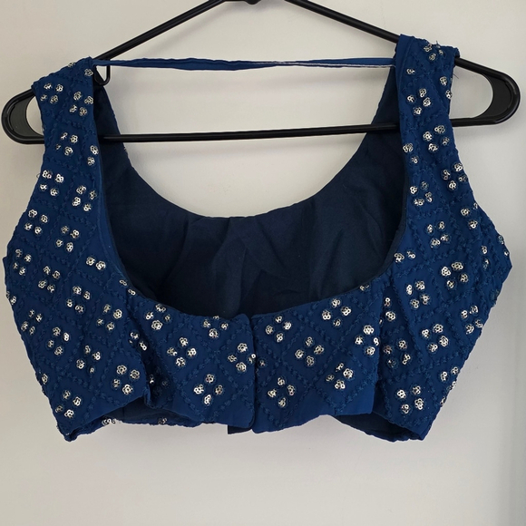 Blue Sequin Thread Embroidered Faux Georgette Lehenga Choli - Picture 12 of 15